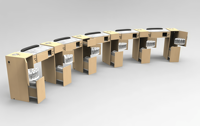Station de manucure classique en forme de lune incurvée avec rangements multiples, table de manucure triple, banc d'atelier de manucure