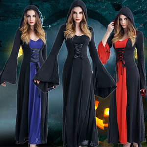 Disfraz de Bruja de Halloween, Vestido con Capucha de Manga Larga, Atuendo de Cosplay para Mujer, Opciones de Color Rojo y Negro, Primavera 2025 - Product Image 1