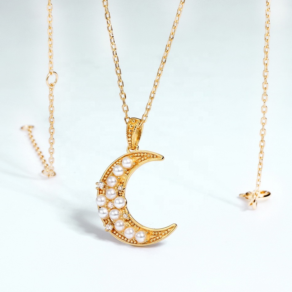 Boho blanco perla de oro plata esterlina media luna Luna encanto forma colgante de joyería
