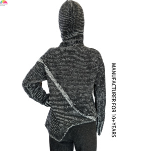 Pull à capuche à <span class=keywords><strong>col</strong></span> <span class=keywords><strong>roulé</strong></span> en <span class=keywords><strong>laine</strong></span> et nylon avec ourlet irrégulier pour femmes pour les jours froids Vente en gros sur mesure - Product Image 2