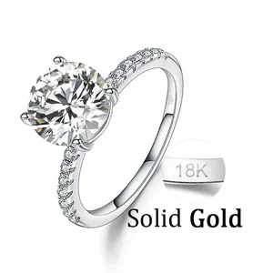 遵守ODM OEM供应商批发3克拉9毫米D彩色碳硅石4.34克正品18k黄金珠宝戒指女性订婚