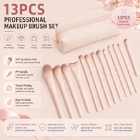 Ensemble de 13 pinceaux de maquillage écologiques pour débutants, luxueux, rose, sur mesure, marque privée, pinceaux de maquillage pratiques pour les voyages, avec rangement