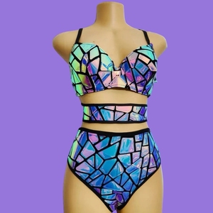 Disfraces de escenario de espejo láser para mujer, traje de alas de Bikini, club nocturno, DJ, actuación, ropa Rave, trajes de bailarines Gogo, fiestas - Product Image 4