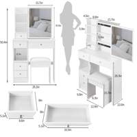 Table de maquillage moderne à grande capacité avec panneau en pin, tabouret rembourré, et rangement coulissant extra large pour chambre à coucher