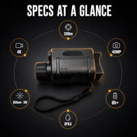 Monoculaire de vision nocturne 4K avec IR 850nm 3W et portée de 200m dans l'obscurité pour la marche nocturne et la navigation