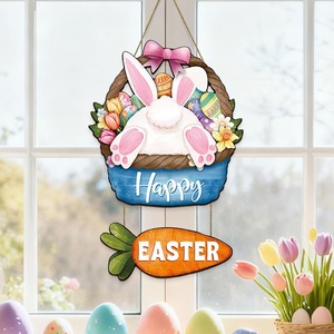 Easter Wooden Hanging Rabbit Carrot Door Sign Home Decor Wall Hanging Handmade Cartoon Easter Decoration - Product Image 2