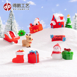 Juego de Adornos Navideños en Miniatura de Resina con Santa Claus, Muñeco de Nieve, Casa de Árbol y Regalos, Decoraciones para Interiores - Product Image 2