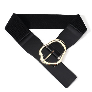 Cinturón Elástico Ancho para <span class=keywords><strong>Mujer</strong></span>, Estilo Corsé, Hebilla Irregular Dorada Vintage, Cinturón Elástico de Cuero PU para Vestidos de Niñas - Product Image 5