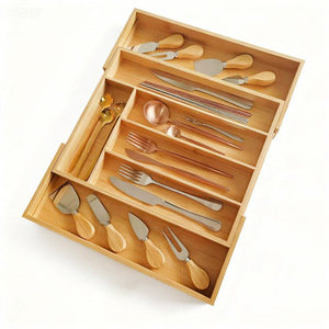 Caja de almacenamiento de cubiertos de bambú con 5-7 compartimentos, organizador telescópico para cuchillos y cubiertos. - Product Image 5
