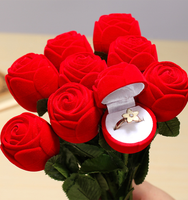 Boîte à bijoux en velours rose romantique pour la Saint-Valentin, mariage, fiançailles, demande en mariage, avec couvercle rabattable