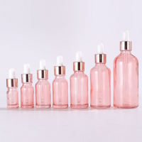 Flacon compte-gouttes en verre rose 5 ml, 10 ml, 30 ml, 50 ml, 100 ml pour solutions d'emballage cosmétique, huiles essentielles et sérums