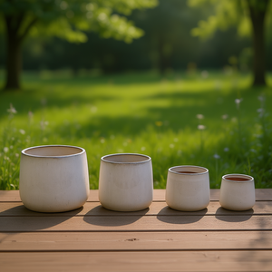 Mdj Ensemble de 4 pots de fleurs en céramique ronds émaillés, pour l'intérieur et l'extérieur, style moderne minimaliste, pour la maison et le jardin - Product Image 2