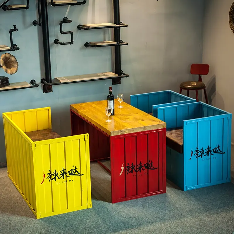 Creatieve Verzending Container Meubels Smeedijzeren Pub Restaurant Booth Zitplaatsen