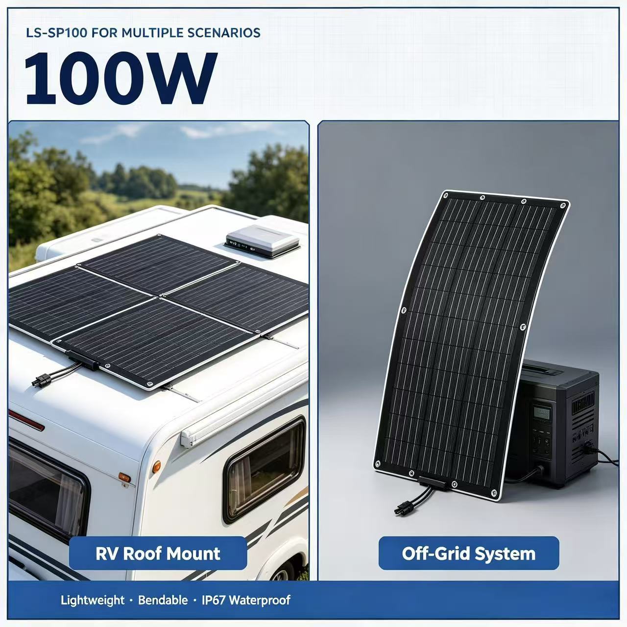 Flexible <strong>Solar</strong> Panel LS-SP100 <strong>100W</strong> Certified to CE LVD EMC RoHS and UKCA With a 5 Year Warranty for Project Tenders