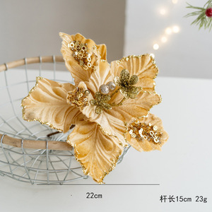 A00842 - Fleurs <span class=keywords><strong>de</strong></span> <span class=keywords><strong>Noël</strong></span> artificielles en velours vert à paillettes Poinsettia - Product Image 4