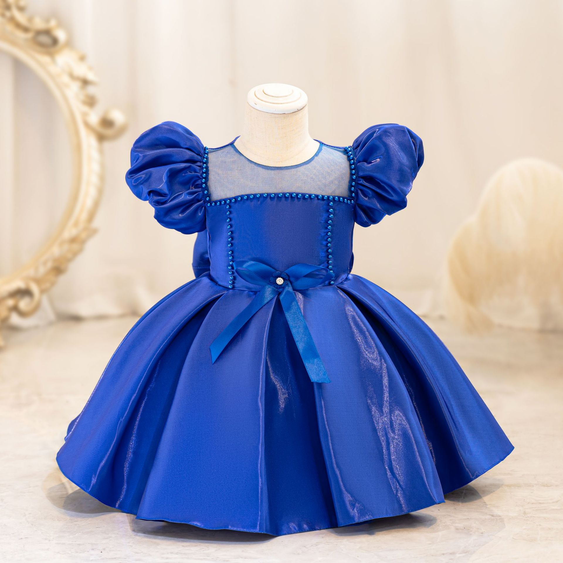 royal blue newborn dress Maya dress silver-royal blue. 1'st birthday baby girl dress. Baby girl dress for special occasions. silver-royal blue baby girl outfit