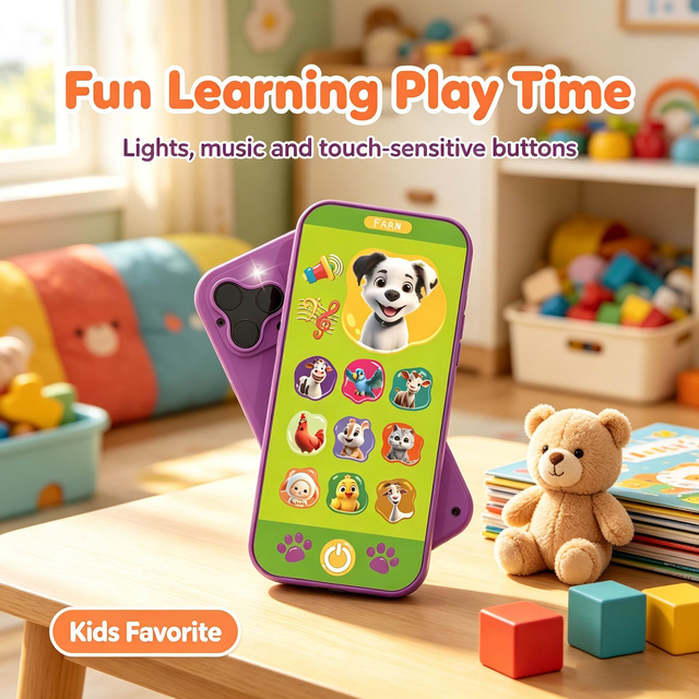 Toddler Early Educational Toy Mobile Phone 14 Keys Touch Screen English Animal Voice Light Music Story Learning Machine AAA