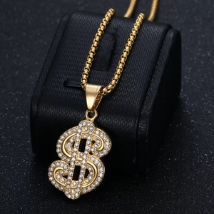 Hiphop Bling Iced Out Dollar-Anhänger und 24 Zoll Edelstahl-Schmuckanhänger-Halskette 18K Vergoldet für Damen und Herren - Product Image 3
