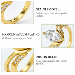 Pear Zircon Open Bypass <b>Stainless</b> <b>Steel</b> <b>Ring</b> with 14K Gold Vacuum Plating, Gold or Silver Color - Product Image 2