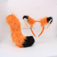 Accessoires de déguisement animalier pour Halloween : Bandeau et queue de renard en fourrure pelucheuse