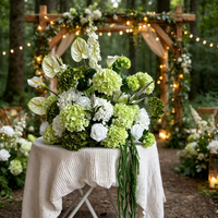 A-2012 Bouquet de fleurs artificielles fait main blanc et vert pour mariage, Calla Lily, Rose, Hortensia, Boule de fleurs de 60 cm, Centre de table