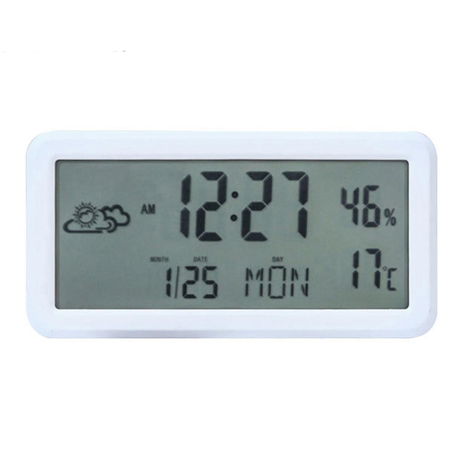 Desktop LCD Clock Indoor Thermometer Hygrometer Weather Alarm Clock Snooze and Alarm Time Date Calendar Smart Table Clocks