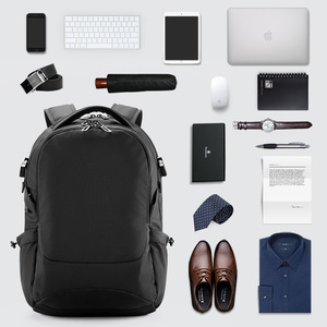 Kingsons Laptop <b>Backpack</b> <b>Black</b> Large Capacity Business Travel Unisex Shoulder Straps Solid Color - Product Image 3