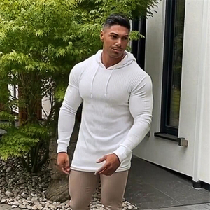 Maglione Bianco con Cappuccio da Uomo, Pullover Casual Autunnale, <span class=keywords><strong>Maglia</strong></span> Sottile alla Moda, Slim Fit, Lavorato a <span class=keywords><strong>Maglia</strong></span>, Manica Lunga - Product Image 2