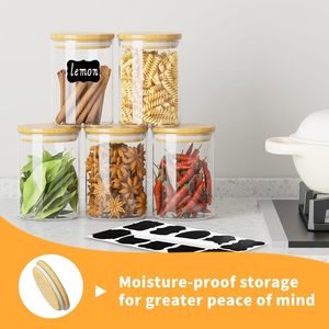 Thủy tinh lưu trữ lọ kín và nhãn, thủy tinh gia vị lọ thực phẩm Frosted thủy tinh rỗng xu hướng nến lọ với tre Nắp bằng gỗ - Product Image 6