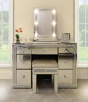 Commode à miroir en cristal moderne pour chambre à coucher, 7 tiroirs, coiffeuse avec miroir et tabouret