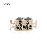 Table à gâteau rectangulaire noire avec cadre doré, motif anneau doré, comptoir de bar en verre pour banquet de mariage