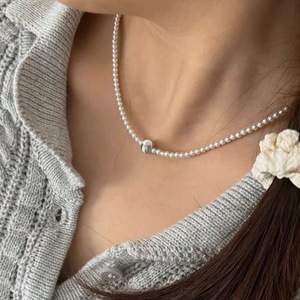 Collier en argent sterling S925 avec perles rouges, blanches et noires, imitation perle, forme de boule, chaîne claviculaire, bijoux tendance - Product Image 4