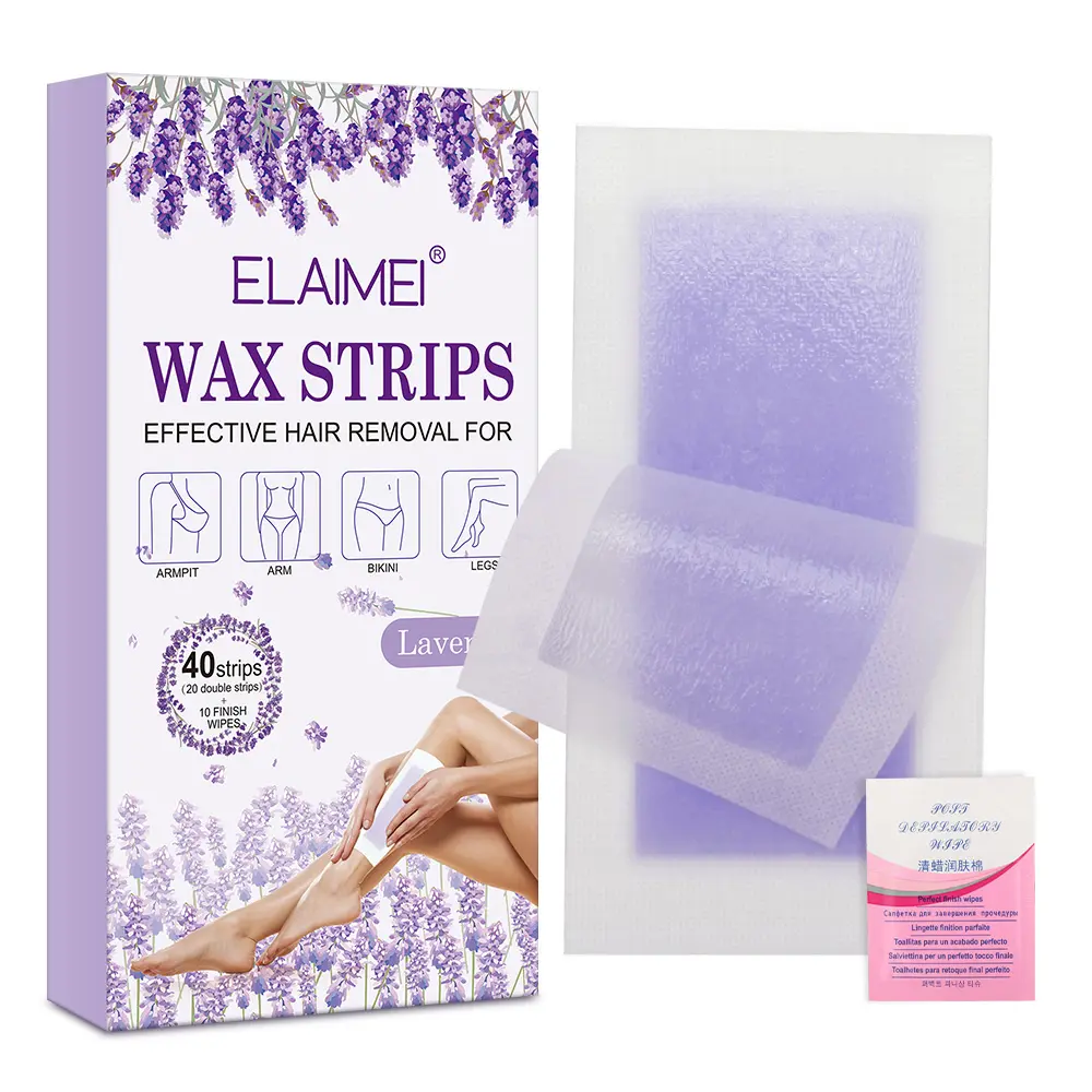 Wholesale 40 Strips Lavender Hair Removal Paper Wax Strip with 10 Wipes Pack for Women Men Face Body Armpit Thigh and Back