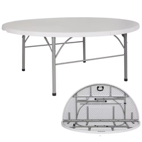 Nouvelle table pliante ronde en plastique blanc granit de 1,5 m, table pliante en plastique Bjflamingo de 6 pieds