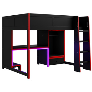Lit mezzanine avec bureau et rangement, couleur noir et rouge, mobilier de chambre multifonctionnel pour enfants, adultes et personnes âgées - Product Image 2