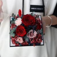 Grosir kotak bunga akrilik dengan bunga abadi, kotak hadiah Hari Valentine Hari Ibu mawar yang diawetkan, bunga abadi untuk acara Thanksgiving