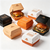 Emballage alimentaire jetable en gros pour restauration rapide : Boîte à hamburger en papier avec enveloppe intérieure et sac à hamburger anti-graisse