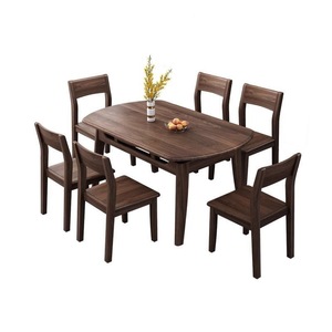 Dazhang Jiaju Walnut Solid Wood <b>Dining</b> <b>Table</b> And Chairs 6 Piece Extendable <b>Round</b> Square Convertible <b>Dining</b> Room <b>Set</b> - Product Image 5