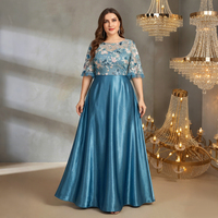 Robe de soirée en satin brodée sur mesure, grande taille, pour femme, manches mi-évasées, coupe trapèze, longue, pour mère de la mariée, occasion formelle