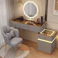 Coiffeuse moderne avec miroir LED, haut-parleur Bluetooth et éclairage réglable pour chambre et appartement
