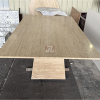 Maßgefertigter Luxuriöser Moderner Naturstein Esszimmer-Möbel 8-Sitzer Beige Travertin Rechteckiger Marmor Esstisch Antik