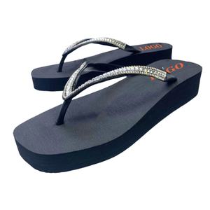 Custom Brand Women Wedge Flip Flops Shiny Stone Strap Beach <b>Slippers</b> Non Slip <b>Thick</b> <b>Sole</b> Summer Sandals OEM ODM Direct Supply - Product Image 1
