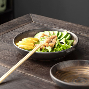 <span class=keywords><strong>Assiette</strong></span> de service et de mélange moderne en céramique, design japonais, avec deux poignées, pour cuisine, aliments, fruits et salades, disponible en blanc, vert, noir et or. - Product Image 3