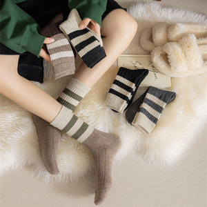Retro Striped Crew <b>Socks</b> Women Autumn Winter Breathable Mid Calf <b>Socks</b> Japanese Style College Fashion Casual <b>Socks</b> - Product Image 1