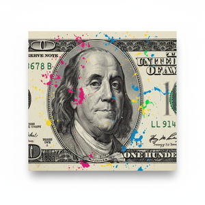 Benjamin Franklin Art Deco Panel Print Colorful Dollar Bill Office Wall Art Clear <b>Framed</b> Canvas Hanging - Product Image 2