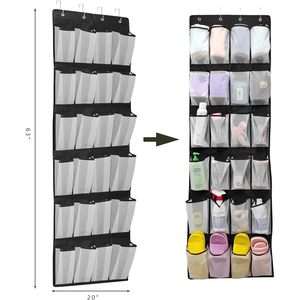 Over The Door <b>Shoe</b> Organizer 24 Mesh Pockets Hanging Storage For <b>Shoes</b> White Black Rectangle <b>Hook</b> Type - Product Image 2
