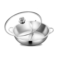 Restaurant Cuisine Acier Inoxydable Marmite Simple Double Divisé Saveurs Shabu Hotpot Bassin Avec Couvercle En Verre