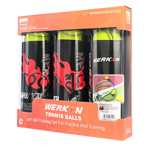 Juego de 3 pelotas de tenis Werkon en cubeta para práctica y entrenamiento - Product Image 1