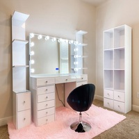 Table de maquillage éclairée moderne avec grand rangement, panneau en MDF durable