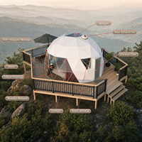 Dôme géodésique en verre de luxe personnalisé 2026, imperméable, pour glamping, pour plus de 8 personnes, avec poteaux en acier, utilisable en toutes saisons